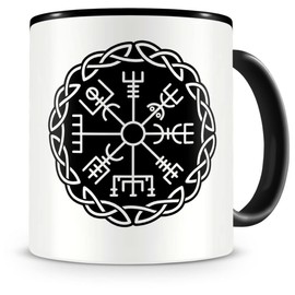 Samunshi® Vegvisir with Knot B Coffee Cup Tea Cup Vikings Germanic Black 300 ml