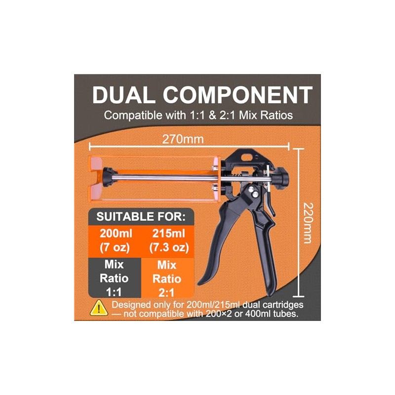 Epoxy Gun Dual Component 200ml – Manual 1:1 & 2:1