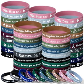 Skylety 120 Pcs Spanish Bible Verse Motivational Rubber Wristbands Silicone Bracelets Inspirational Bible Verse Rubber Bracelets Christian Quote Wristbands Christian Gifts Women Men(120 Pcs,Elegant)