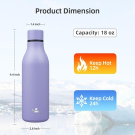 Insulated Water Bottle with Strap,18 oz Double Wall Stainless Steel Vacuum Bottles Metal Water Flask,Wisteria