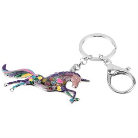 BONSNY Enamel Alloy Cute Unicorn Keyring for Women Girls Car Purse Bag Charms Horse Jewellery Gifts Accessories (Purple)