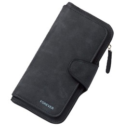 Ladies Wallet Women Wallet Women Wallets Clutches Women PU Leather Clutch Purse Credit Card Coin Holder Bifold (Black)