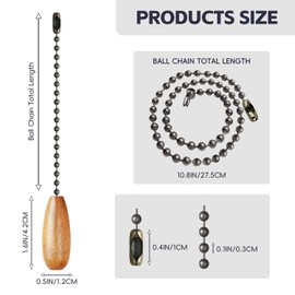 SHIFANQI Ceiling Fan Pull Chain, 2 Pack Wooden Pendant Pull Chain Extension, 12 Inches Decorative Chain Pulls for Ceiling Light Fan Lamp, Beads Ball Pull Chain Extenders with Connector, Yellow