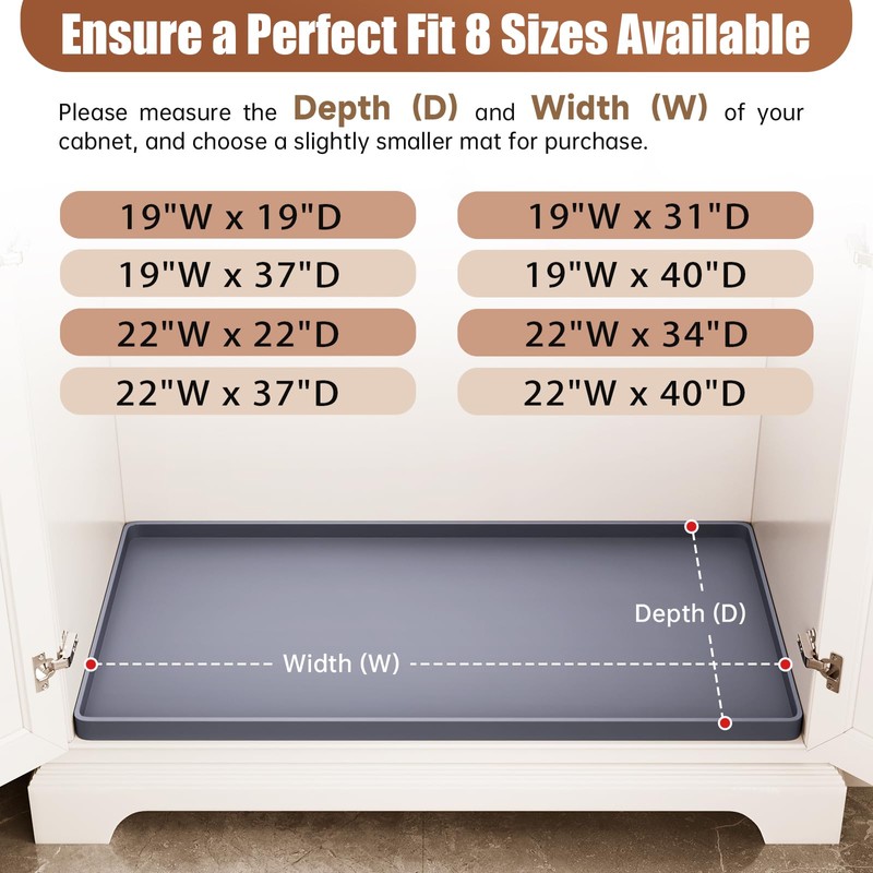 FLATO Under Sink Mat for Kitchen Waterproof 19" x 19",