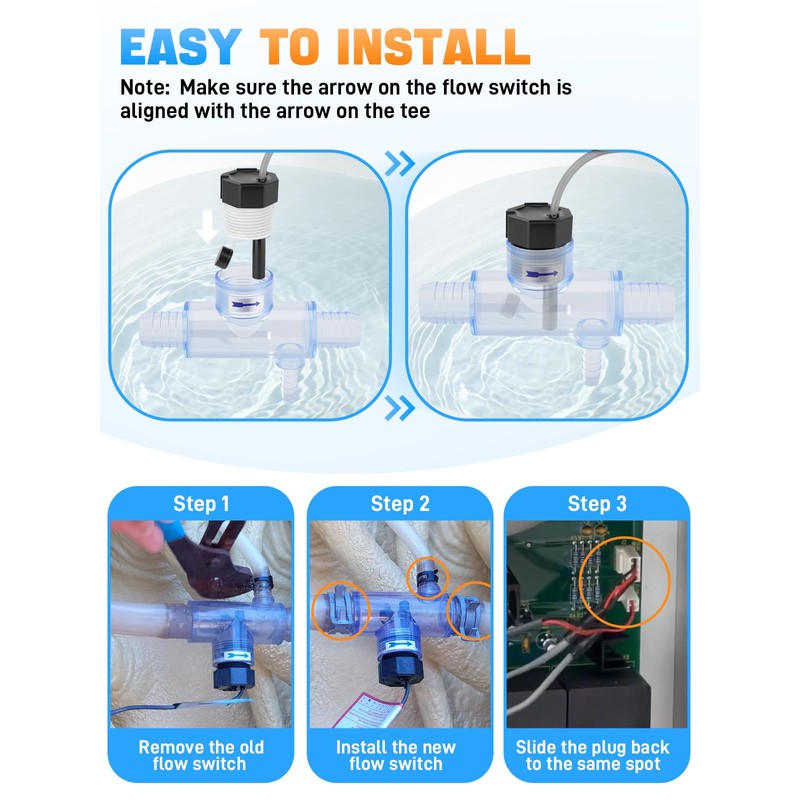 2560-040 Pool Flow Switch with Tee & Cable, Flow Sensor