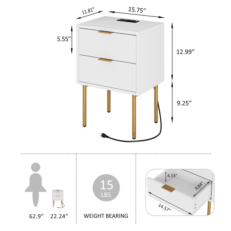 AEPOALUA Nightstand,Small Bedside Table with Gold Frame,Morden Night Stand with
