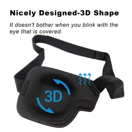 Eye Patches for Adults and Kids, 2 Pcs 3D Eye Patch Black Adjustable Medical Eyepatch for Lazy Eye Amblyopia Strabismus and After Surgery (Left Eye)