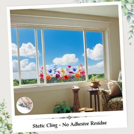 Floral Window Stickers for Glass Windows, Static Cling Flower Window Clings for Patio Door Decor, Decorative Glass Decals for Home Office Seasonal Display