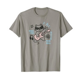Cool Rock Cat Funny Guitar Cat Rock Star Music Lover Kawaii T-Shirt