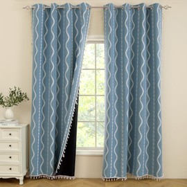 ColorBird 100% Boho Blackout Curtains Floral Thermal Insulated 96 Inch 2 Panels Set Southwest Linen Texture Black Out Western Curtain Drapes for Bedroom Living Room