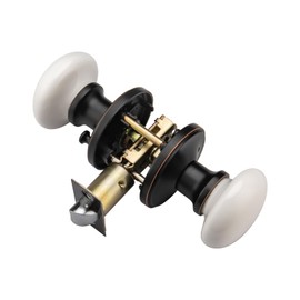NCL White Door Knobs, Oil Rub Bronze Keyless Door Handles, Porcelain Door Levers, Interior Bath Door Knob