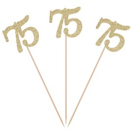 Pack of 10 Gold Glitter 75th Birthday Centerpiece Sticks Number 75 Table Topper Age Letter Decorations