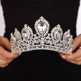 JWICOS Vintage Crystal Tiara Crown Baroque Silver Tiara Headband Wedding Hair Accessories Crown for Women Wedding Tiara Headpiece for Halloween Prom Birthday Party (Silver)