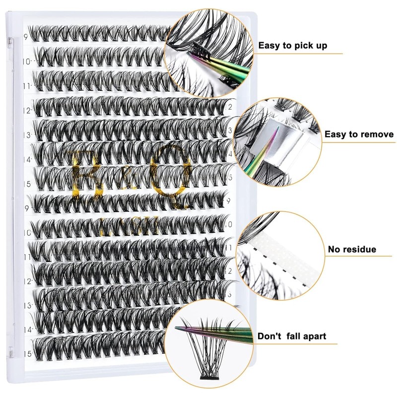 B&Q Individual Eyelash Clusters 280Pcs D Curl 30D 40D Lashes