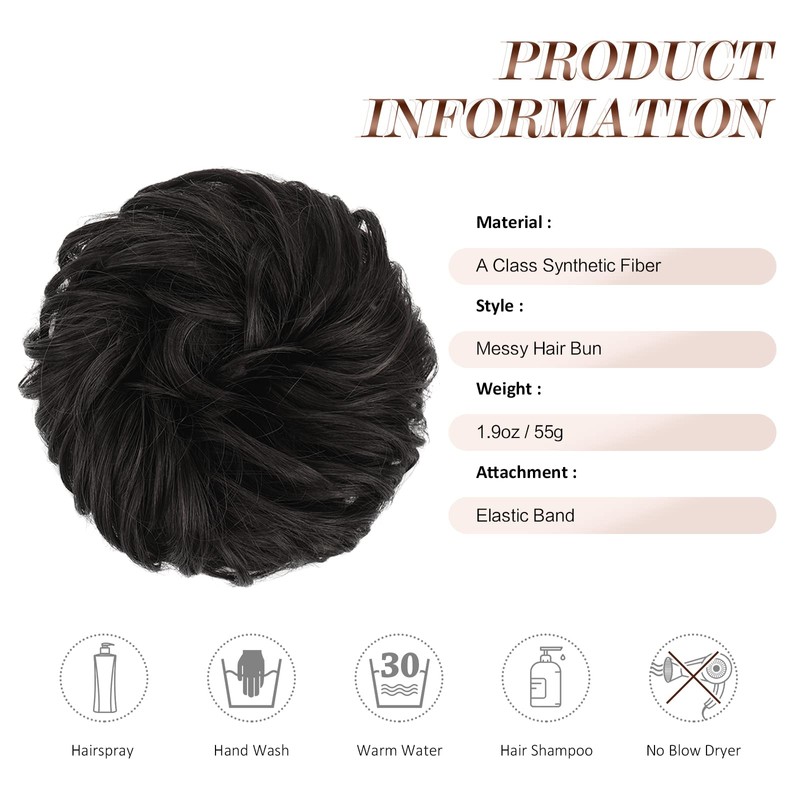 FESHFEN Messy Bun Hair Pieces - Large Wavy Curly Elastic