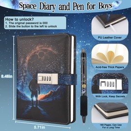 Diary for Boys Ages 8-12, Space Diary with Lock Journal for Teen Boys 10-18, Birthday Gifts for Boy Adventure Travel Journal with Pen, Kids Notebook Back to School Toy Gifts for 11 12 13 14 15 16 Teenages