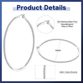 KRFY Big Large Hoop Earrings 925 Sterling Silver Post for Women Cubic Zirconia Cute Huggie Hoop Earrings Hypoallergenic 40MM 50MM 60MM