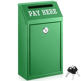 Yaocom Safe Cash Box Money Collection Metal Donation Box with Lock Wall Mount Pre Drilled Mailbox Delivery Ballot for Home Office Outdoor Self Serve Stand(Green,10.2 x 5.7 x 2.8 Inch)