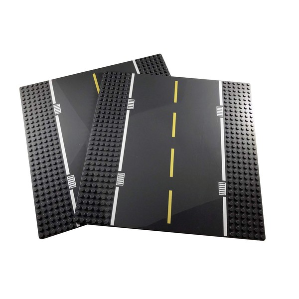 Classic Building Block Road Base Plates Compatible with All Major Brands (2X Straight Roads)