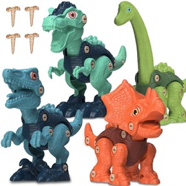 AMYCOOL Dinosaur Toys, Set of 4, Educational Toys, Puzzle, Assembly, Popular, Carpenter Play Blocks, Toys, Boys, Girls, Birthday, Christmas, Present, Children's Day