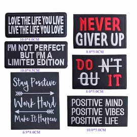 6Pieces Positive Affirmation Sayings Iron On Patch, Custom Trendy Motivation Quotes Durable Iron-On Embroidery Patch for DIY Crafts Hats Clothes Backpacks