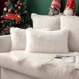 MIULEE Pack of 2 Luxury Faux Fur Throw Pillow Cover Deluxe Decorative Plush Pillow Case Cushion Cover Shell for Sofa Bedroom Car 12 x 20 Inch White