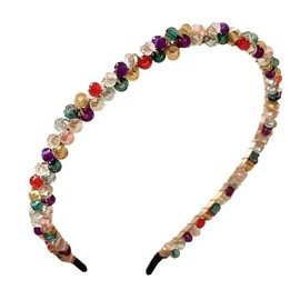 Firuilo Thin Rhinestones Headband Colorful Beaded Hairbands Glitter Sparkly Diamond Head Bands for Women