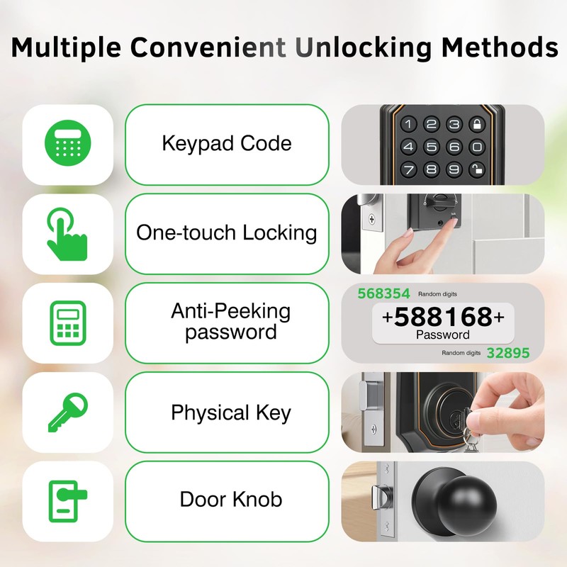 SUBPOT Smart Keyless Entry Door Lock with 2 Knobs,Front Door