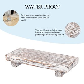 zoocatia Small Wood Tray Pedestal Stand Farmhouse Bathroom Decor Decorative Wooden Riser Kitchen Soap Dish Holder for Vanity, Counter, Sink, Retro White