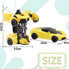 Transforming Robot Car Toy,Friction Powered Car Robot Toy Push And Go Vehicle Toy Transform Robot Sports Car 2 In 1 Racing Car Model For Kids Toddlers Boys Girls Birthday Gifts (Yellow)