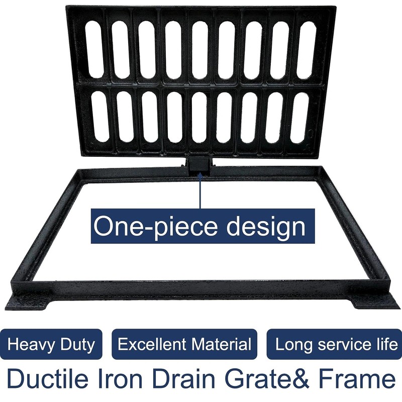 Cast Iron Drain Grate and Frame 20x12 in, B-Class 28100