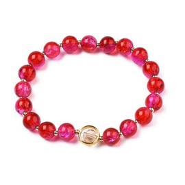 Hemasa Carnelian Round Glass Beaded Stretch Bracelet with Gold Plated Ring For Girls/Women