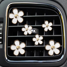 6pcs Colorful Daisy Flower Car Air Vent Clips, Car Air Outlet Freshener Clip for Car Interior Decoration Accessories (White)