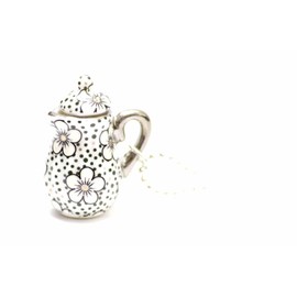 Miniblings Kaffeekanne Teekanne Kette Tee Kaffee 80cm Kanne Porzellan Punkte - Handmade Modeschmuck - Kugelkette versilbert