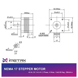 iMetrx 3pcs iMetrx Nema 17 Stepper Motor 42x34mm 1.5A-3.8V 2 phase 4 wires 1.8 degrees with 1Meter cable for 3D Printer Motors
