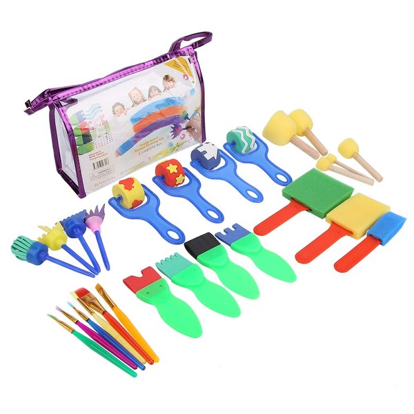 26 pcs Kids Sponges Paint Kit with Brushes Rollers Painting Kits Early Learning Kids Paint Set Toy Drawing Tools for DIY Art Crafts Child Play