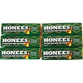 Honees Filled Menthol Cough Drops, Honey, Menthol & Eucalyptus Cough Drops- Natural Sore Throat Relief - Nothing Artificial -Throat Lozenges, Non-GMO, Gluten Free (6 Pack –54 Drops)