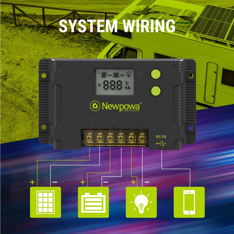 Newpowa 10A PWM Solar Charge Controller 12V/24V LCD Display Off