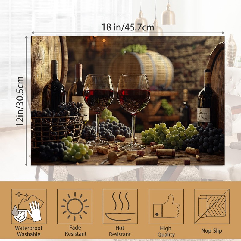 Red Wine Placemats Set of 6,Grape Wood Placemats Washable Kitchen