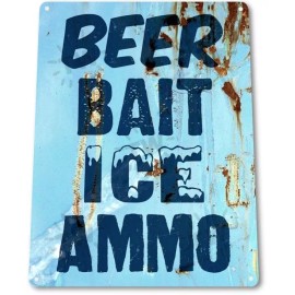 Funny Beer Bait Ice Ammo Retro Funny Store Hunting Cabin Wall Decor Metal Tin Sign