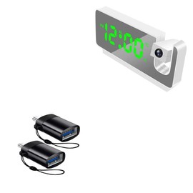 BoxWave Cable Compatible with OnLyee Projection Alarm Clock CR1024 - USB-C to A PortChanger (2-Pack), USB Type-C OTG USB Portable Keychain - Slate Black