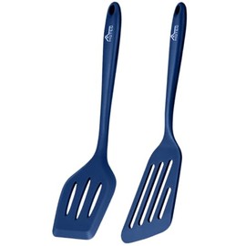 Hotec Pfannenwender-Set, Hitzebeständiger Silikon Geschlitzt Pfannenwender Spatel BPA Frei, Spülmaschinengeeignet Küchenhelfer Kochgeschirr Turner Antihaft Spachtel zum Kochen, 2 Stück,Dunkelblau