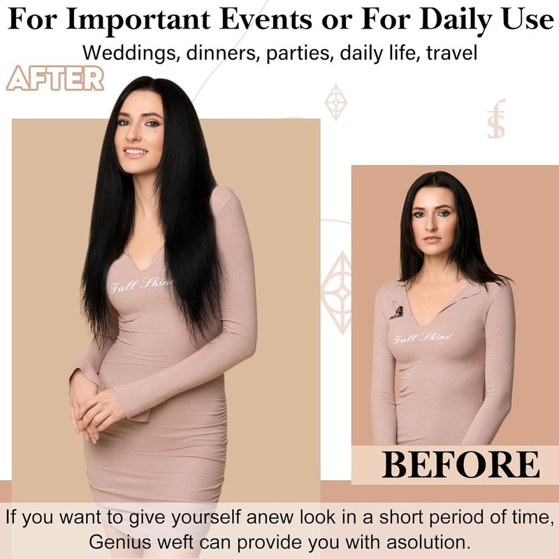 Full Shine Dark Brown Hair Extensioins for Women Genius Weft