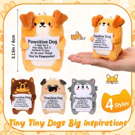 RoundFunny Mini Dog Plush Set of 4 Back to School Gifts for Students Teacher Coworker Stuffed Animal with Positive Cards Office Desk Decor Inspirational Gift for Dog Lovers