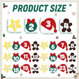 Marspark 24 Pcs Christmas Numbers Felt Stickers Advent Countdown Calendar Numbers Stickers Gold Red White Green Stars Wreaths Santa Hats Gingerbread for Xmas DIY Holiday Gifts Crafts Decor