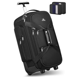 MATEIN Carry On Duffle Bag with Wheels and Handle, Rolling Travel Duffle with Insulated Side Pockets, Wheeled Bag Roller Luggage with 2 Packing Cubes & Waterproof Wet Pocket for Men, Business, Black