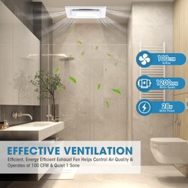 Tesansi Bathroom Exhaust Fan with Light - 100 CFM Efficient Ventilation, 3CCT Adjustable LED Light - Low Noise Ventilation Fan for Home Bath Office Hotel