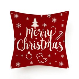 BCKAKQA Christmas Throw Pillow Covers 18 x 18 inch Set of 4 Red and White Cushion Covers 45cm x 45cm Soft Polyester Square Decorative Pillow Covers for Living Room Sofa Couch Bed Pillow Cases