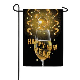 Toland Home Garden 1112632 New Year Champagne New Year Flag 12x18 Inch Double Sided for Outdoor Party House Yard Decoration