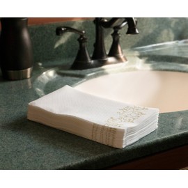 SimuLinen Gold Floral - Disposable Napkins for Bathroom, Guest Hand Towels, Paper Towels, Cloth-Like, Linen-Feel, Single-Use - Size 12x17" 100ct (Made in USA)
